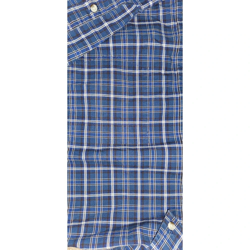 Banana Republic Mens Untucked Fit Navy Blue Plaid Button Down Shirt Large Casual